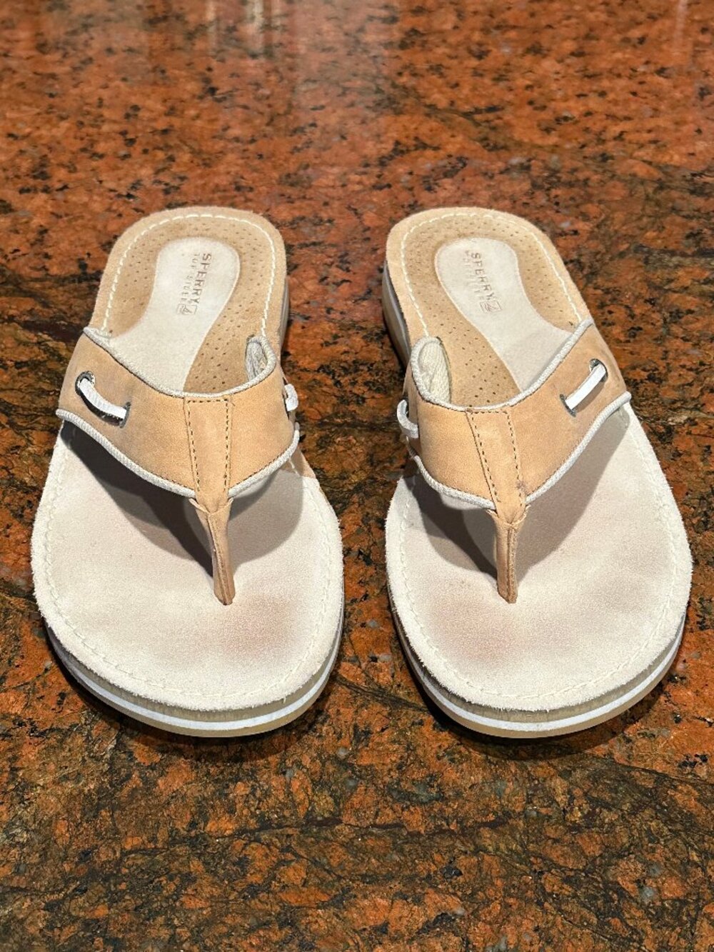Sperry Top-Sider Catalina Boat Thong Sandals, 2-tone tan leather and suede, 8M